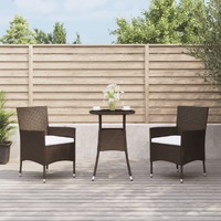  3 Piece Garden Bistro Set with Cushions Brown Poly Rattan
