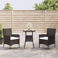 3 Piece Garden Bistro Set with Cushions Black Poly Rattan