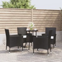  5 Piece Garden Bistro Set with Cushions Black Poly Rattan
