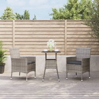  3 Piece Garden Bistro Set with Cushions Grey Poly Rattan