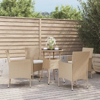  5 Piece Garden Bistro Set with Cushions Beige Poly Rattan