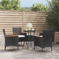  5 Piece Garden Bistro Set with Cushions Black Poly Rattan