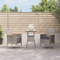  3 Piece Garden Bistro Set with Cushions Grey Poly Rattan