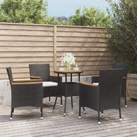  5 Piece Garden Bistro Set with Cushions Black Poly Rattan