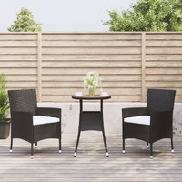  3 Piece Garden Bistro Set with Cushions Black Poly Rattan