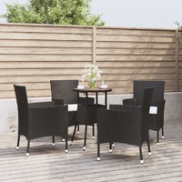  5 Piece Garden Bistro Set with Cushions Black Poly Rattan