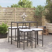  5 Piece Garden Bar Set with Cushions Black Poly Rattan