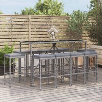 11 Piece Garden Bar Set with Cushions Grey Poly Rattan