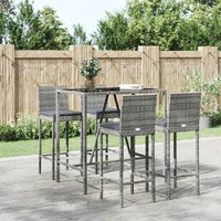  5 Piece Outdoor Bar Set with Cushions Grey Poly Rattan