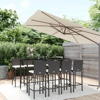  9 Piece Outdoor Bar Set with Cushions Black Poly Rattan