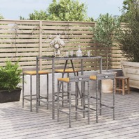  5 Piece Garden Bar Set Grey Poly Rattan&amp; Solid Wood Acacia