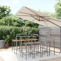 9 Piece Garden Bar Set Grey Poly Rattan&amp; Solid Wood Acacia
