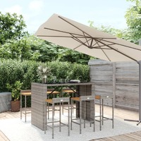  7 Piece Garden Bar Set Grey Poly Rattan&amp; Solid Wood Acacia