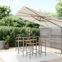  5 Piece Garden Bar Set Grey Poly Rattan&amp; Solid Wood Acacia