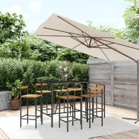  7 Piece Garden Bar Set Black Poly Rattan&amp; Solid Wood Acacia