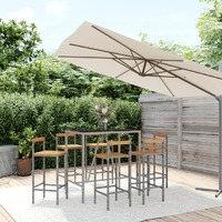  7 Piece Garden Bar Set Grey Poly Rattan&amp; Solid Wood Acacia