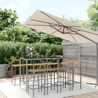  9 Piece Garden Bar Set Grey Poly Rattan&amp; Solid Wood Acacia
