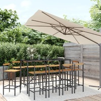  11 Piece Garden Bar Set Black Poly Rattan&amp; Solid Wood Acacia