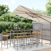  11 Piece Garden Bar Set Grey Poly Rattan&amp; Solid Wood Acacia