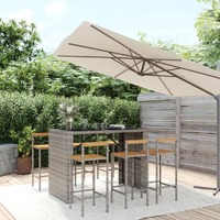  7 Piece Garden Bar Set Grey Poly Rattan&amp; Solid Wood Acacia