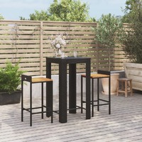  3 Piece Garden Bar Set Black Poly Rattan&amp;Solid Wood Acacia