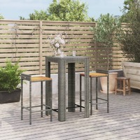  3 Piece Garden Bar Set Grey Poly Rattan&amp;Solid Wood Acacia