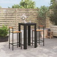  3 Piece Garden Bar Set Black Poly Rattan&amp;Solid Wood Acacia