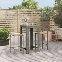  3 Piece Garden Bar Set Grey Poly Rattan&amp;Solid Wood Acacia