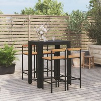  5 Piece Garden Bar Set Black Poly Rattan&amp;Solid Wood Acacia