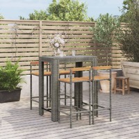  5 Piece Garden Bar Set Grey Poly Rattan&amp;Solid Wood Acacia