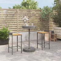  3 Piece Garden Bar Set Grey Poly Rattan&amp;Solid Wood Acacia