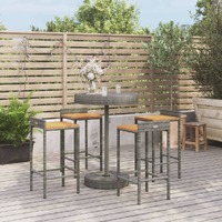  5 Piece Garden Bar Set Grey Poly Rattan&amp;Solid Wood Acacia