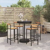  5 Piece Garden Bar Set Black Poly Rattan&amp;Solid Wood Acacia