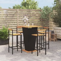  5 Piece Garden Bar Set Black Poly Rattan&amp;Solid Wood Acacia