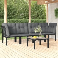  5 Piece Garden Lounge Set Black and Grey Poly Rattan