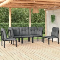  5 Piece Garden Lounge Set Black and Grey Poly Rattan