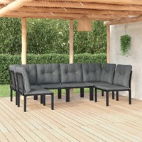  6 Piece Garden Lounge Set Black and Grey Poly Rattan
