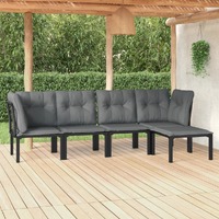  5 Piece Garden Lounge Set Black and Grey Poly Rattan
