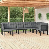  8 Piece Garden Lounge Set Black and Grey Poly Rattan