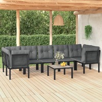  8 Piece Garden Lounge Set Black and Grey Poly Rattan