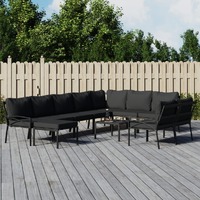  11 Piece Garden Lounge Set with Grey Cushions Steel