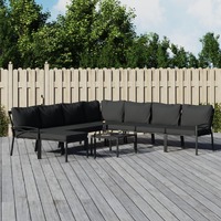  9 Piece Garden Lounge Set with Grey Cushions Steel