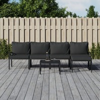  6 Piece Garden Lounge Set with Grey Cushions Steel
