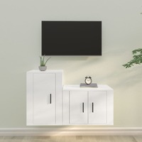  2 Piece TV Cabinet Set White Engineered Wood
