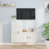  2 Piece TV Cabinet Set High Gloss White Engineered Wood