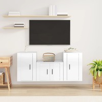  3 Piece TV Cabinet Set High Gloss White Engineered Wood
