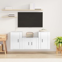  3 Piece TV Cabinet Set High Gloss White Engineered Wood