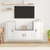  3 Piece TV Cabinet Set White Engineered Wood