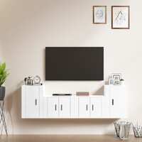  4 Piece TV Cabinet Set High Gloss White Engineered Wood
