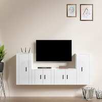  4 Piece TV Cabinet Set High Gloss White Engineered Wood